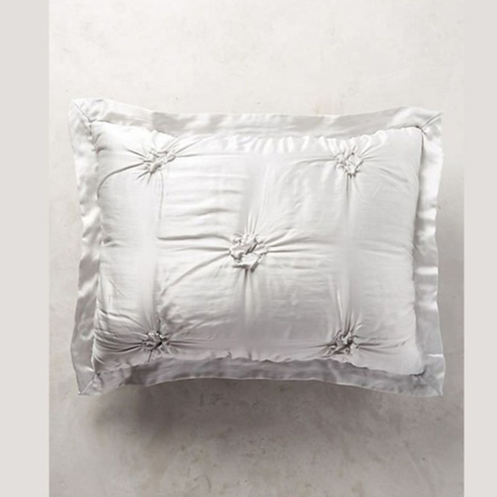 Anthropologie Pillow Shams Gathered Silk Grey Std - Picture 1 of 8